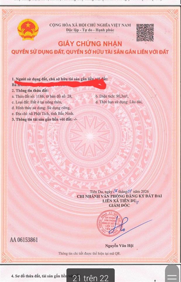 Chính chủ bán 90m2 đất phật tích, bắc ninh