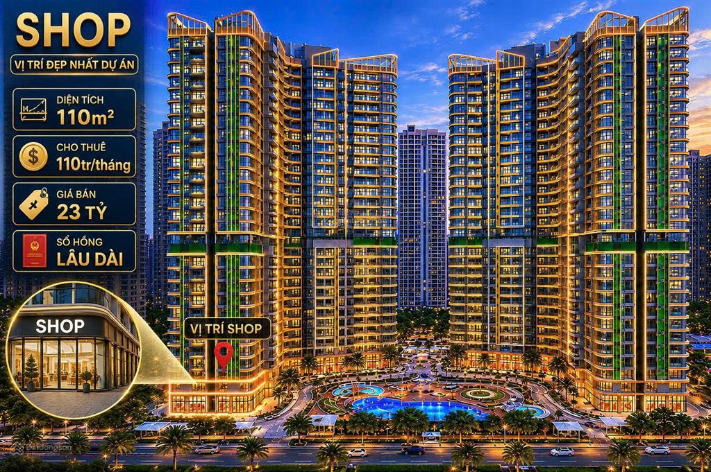 Căn shop góc hiếm  lumiere evergreen 109m²  cho thuê 110tr/tháng  sổ lâu dài