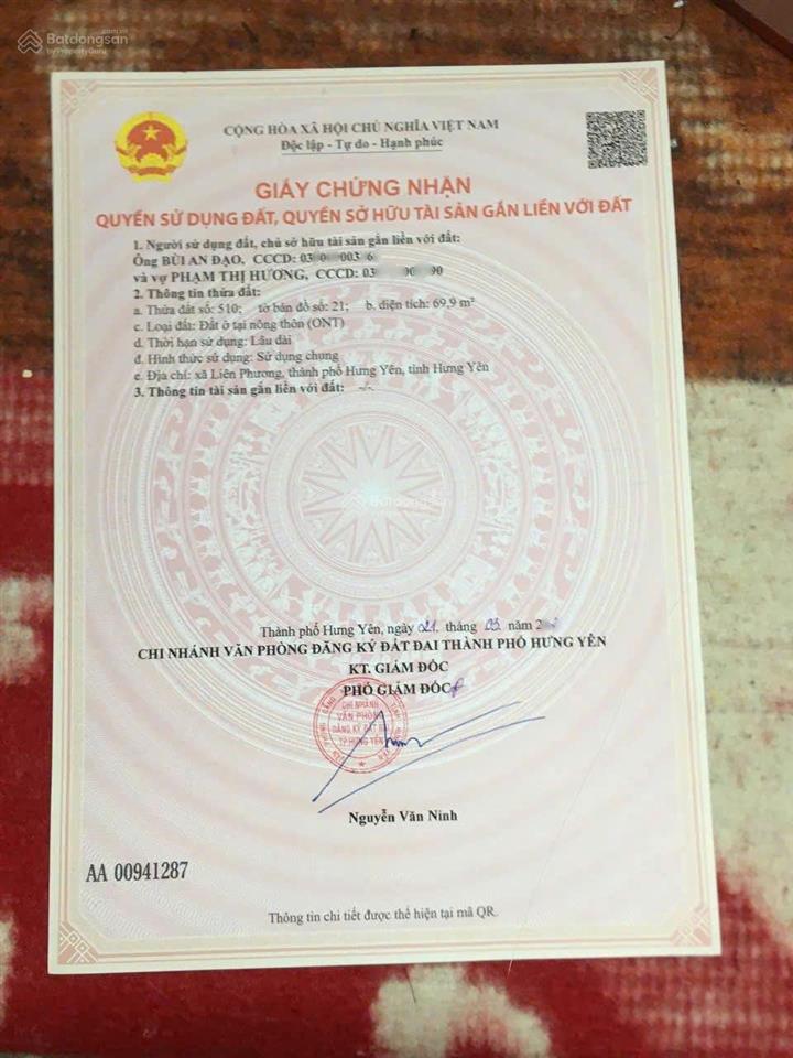 Bán đất cạnh đường trục chính xã liên phương (hưng yên đi thái bình)