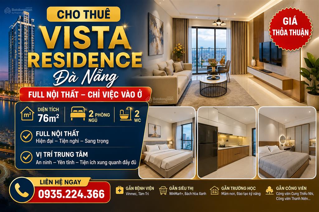 Cho thuê căn hộ vista residence đà nẵng full nội thất, chỉ xách vali vào ở ngay