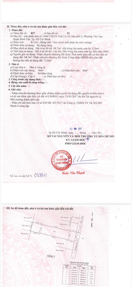 Bán đất chính chủ 81.3m2 đất ở 68.7m2 cách kênh tham lương 50m hẻm ô tô phường bình tân