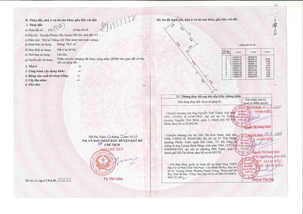 Bán đất mặt hướng biển tại trần hưng đạo (bờ kè), thị trấn phước hải, long đất, bà rịa vũng tàu