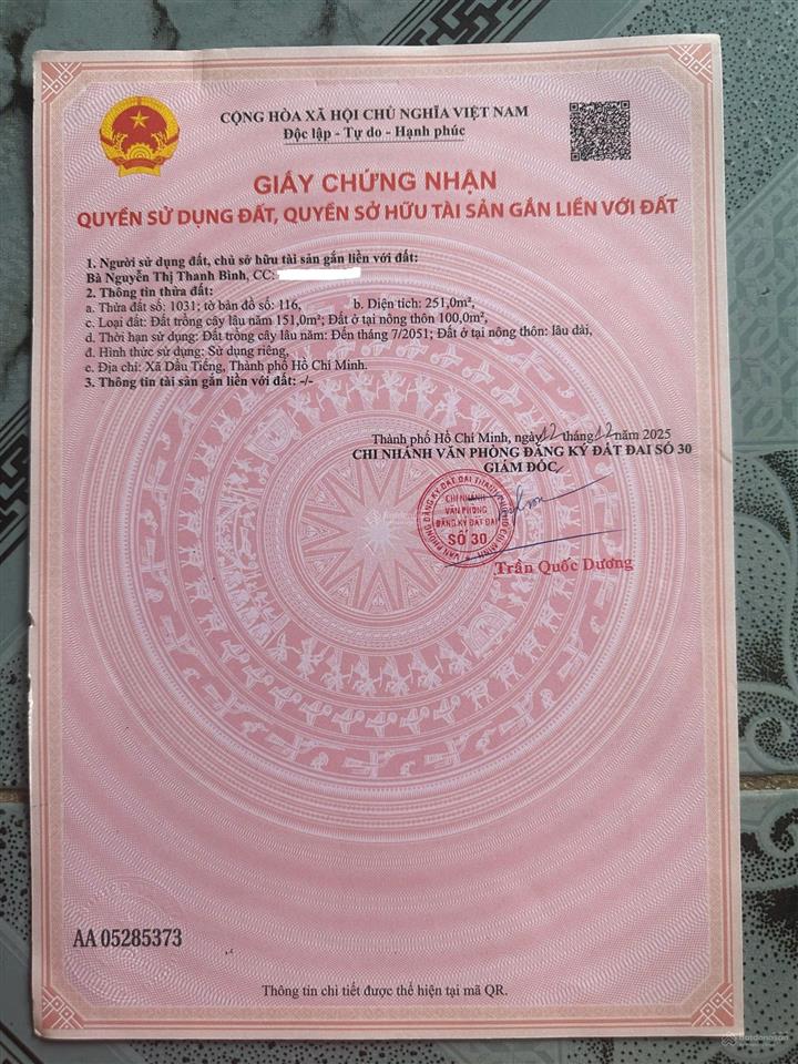 Bán đất đẹp tại ấp yên ngựa, đt 744, định thành, dầu tiếng, 2,55 tỷ, dt 251m2