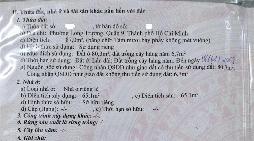 3,6 tỷ  nhà 87 m², hoàn công đủ  gần chợ long trường