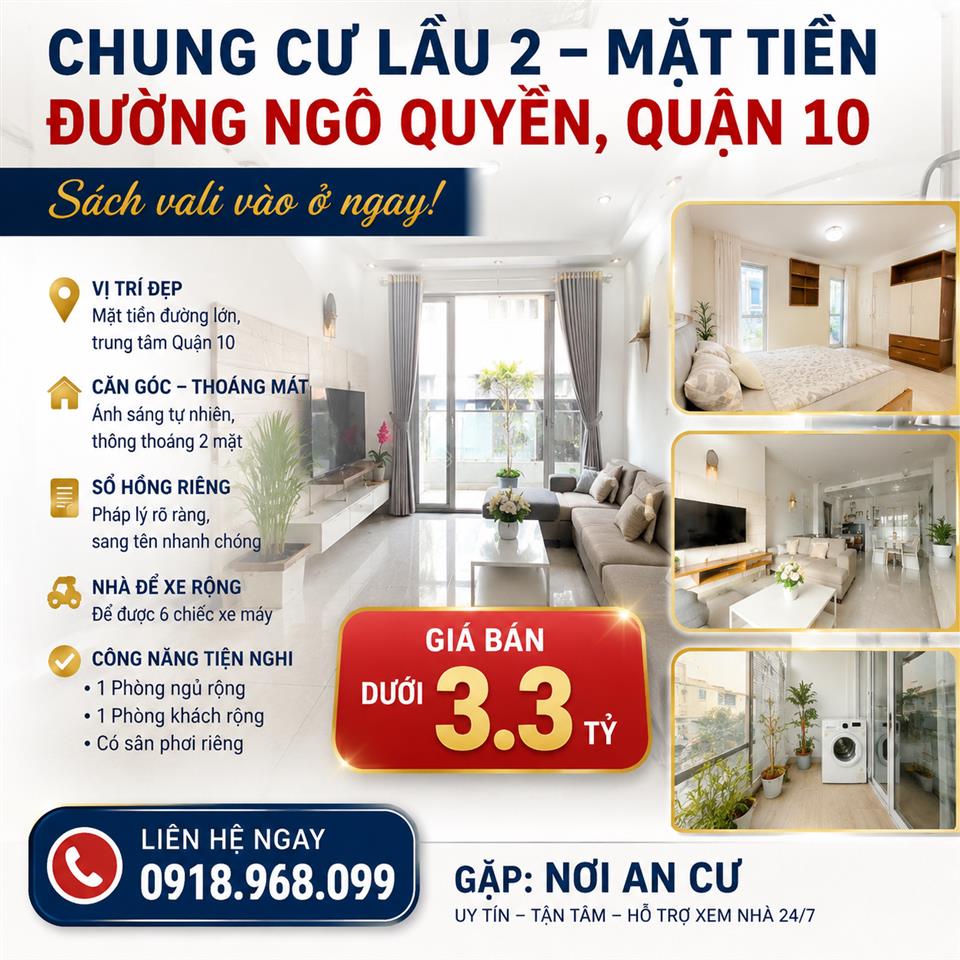 Căn hộ cc 2pn, 1wc, 90m2 tại ngô quyền, p. 5, q. 10, giá cực chất 3,3 tỷ