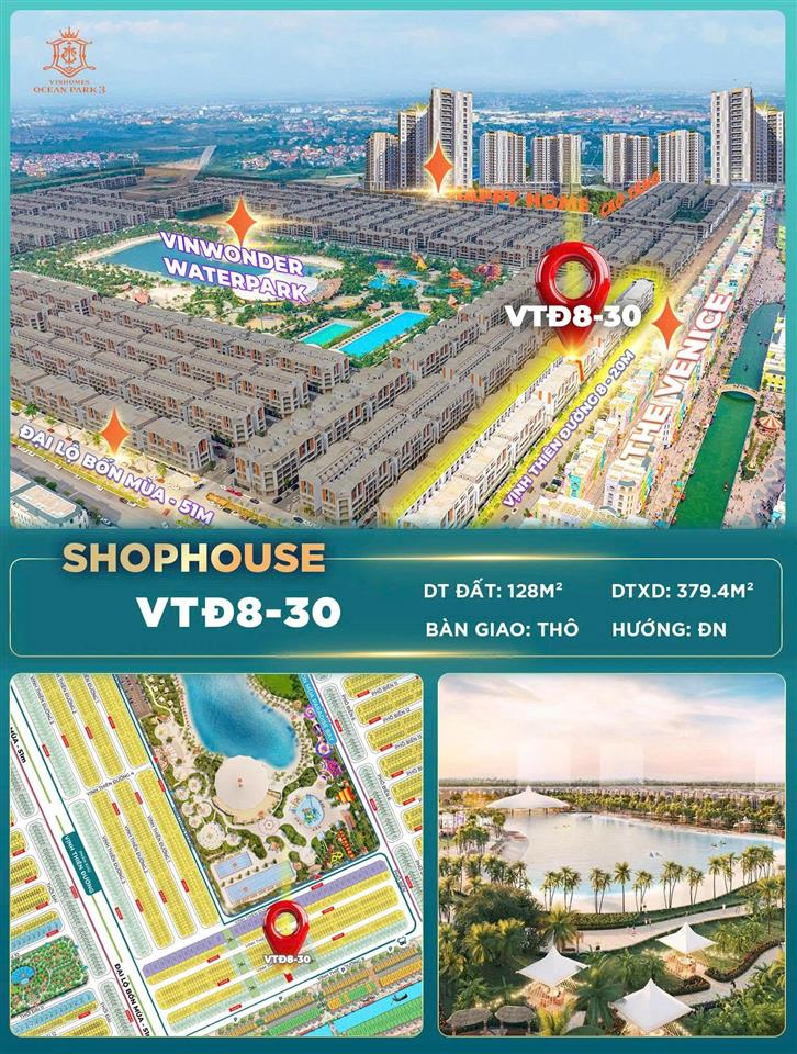 Bán căn shophouse ngay dòng sông ý tại vinhomes ocean park 3