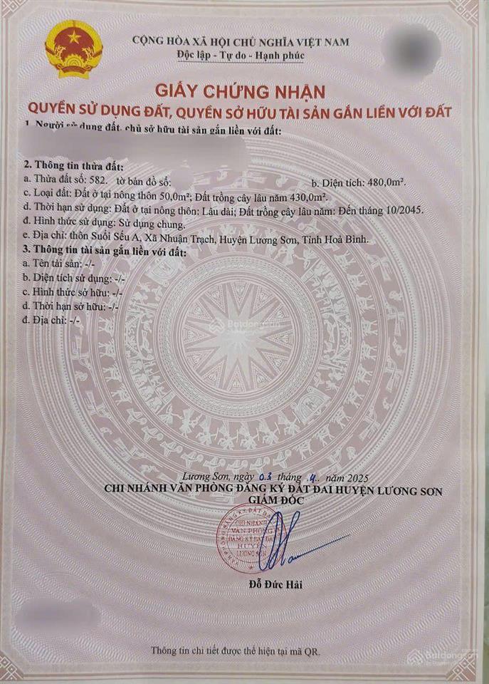 Đất nền xã nhuận trạch, lương sơn, hòa bình, 1,5 tỷ, 50m2 bán gấp