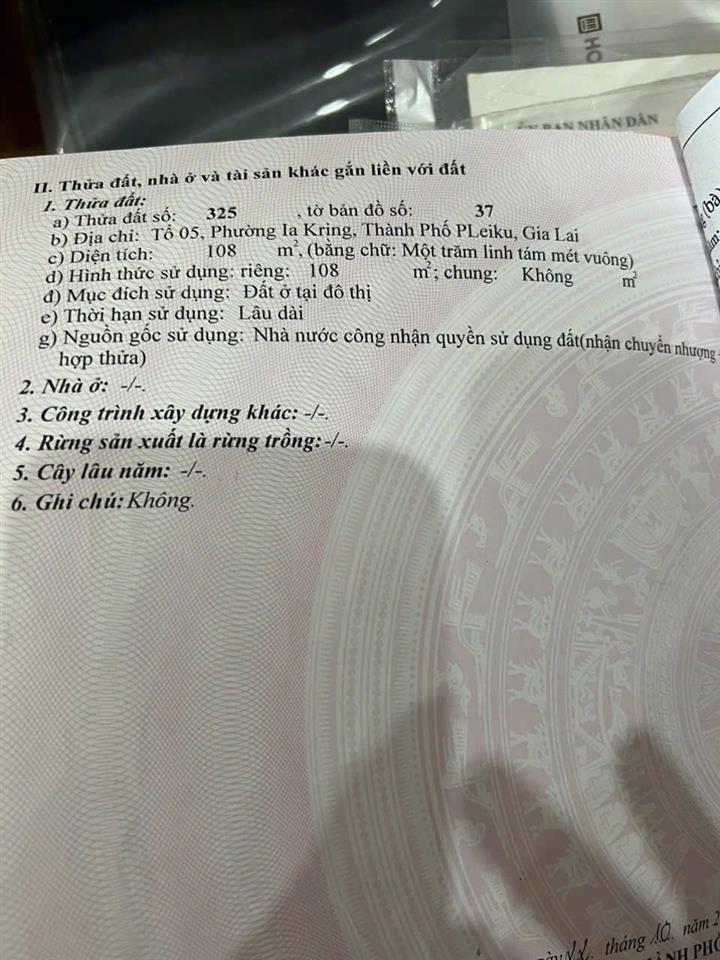 ĐẤT ĐẸP- BÁN NHANH LÔ ĐẤT TIỀM NĂNG ĐẦU TƯ SINH LỜI TRUNG TÂM P. DIÊN HỒNG, TP. Pleiku,