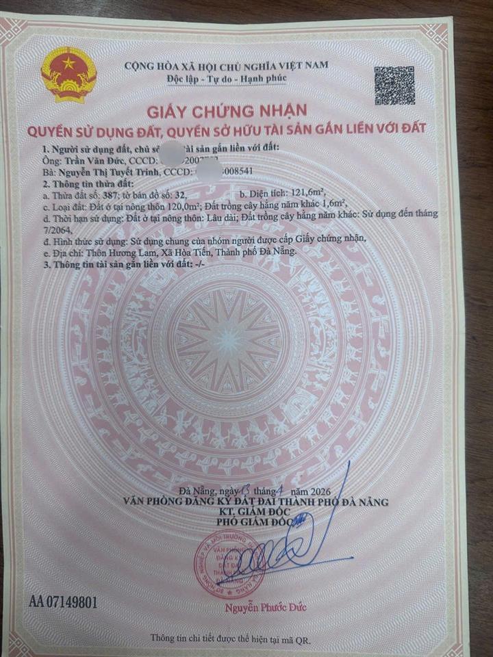 ĐẤT ĐẸP- GIÁ TỐT BÁN NHANH 2 LÔ ĐẤT ĐẦU TƯ LÀ SINH LỜI TẠI xã Hòa Tiến, TP Đà Nẵng