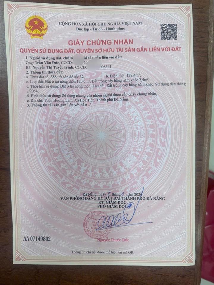 ĐẤT ĐẸP- GIÁ TỐT BÁN NHANH 2 LÔ ĐẤT ĐẦU TƯ LÀ SINH LỜI TẠI xã Hòa Tiến, TP Đà Nẵng