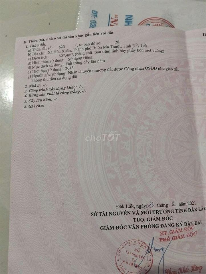 HOT HOT – CHÍNH CHỦ CẦN BÁN LÔ ĐẤT TẠI X. Hòa Xuân, TP. Buôn Ma Thuột, T. Đắk Lắk