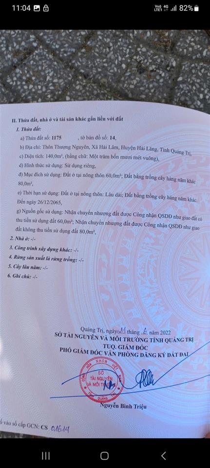 ĐẤT VỊ TRÍ ĐẸP - CHÍNH CHỦ CẦN BÁN LÔ ĐẤT Thôn Thượng Nguyễn, Xã Hải Lâm, Hải Lăng, Quảng