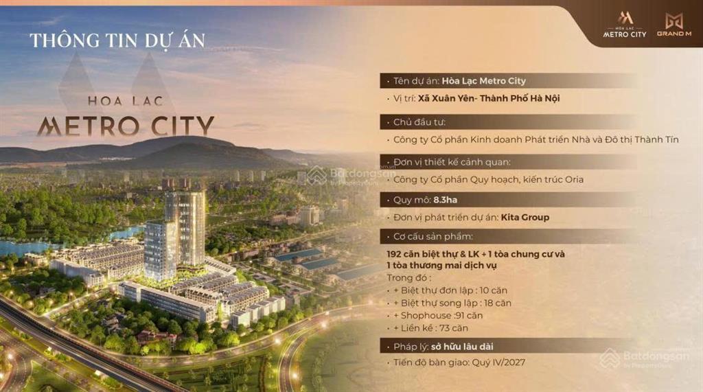 Bán gấp căn liền kề dự án hoa lac metro city mặt tiền 8m, đối diện tòa chung cư & tòa thương mại