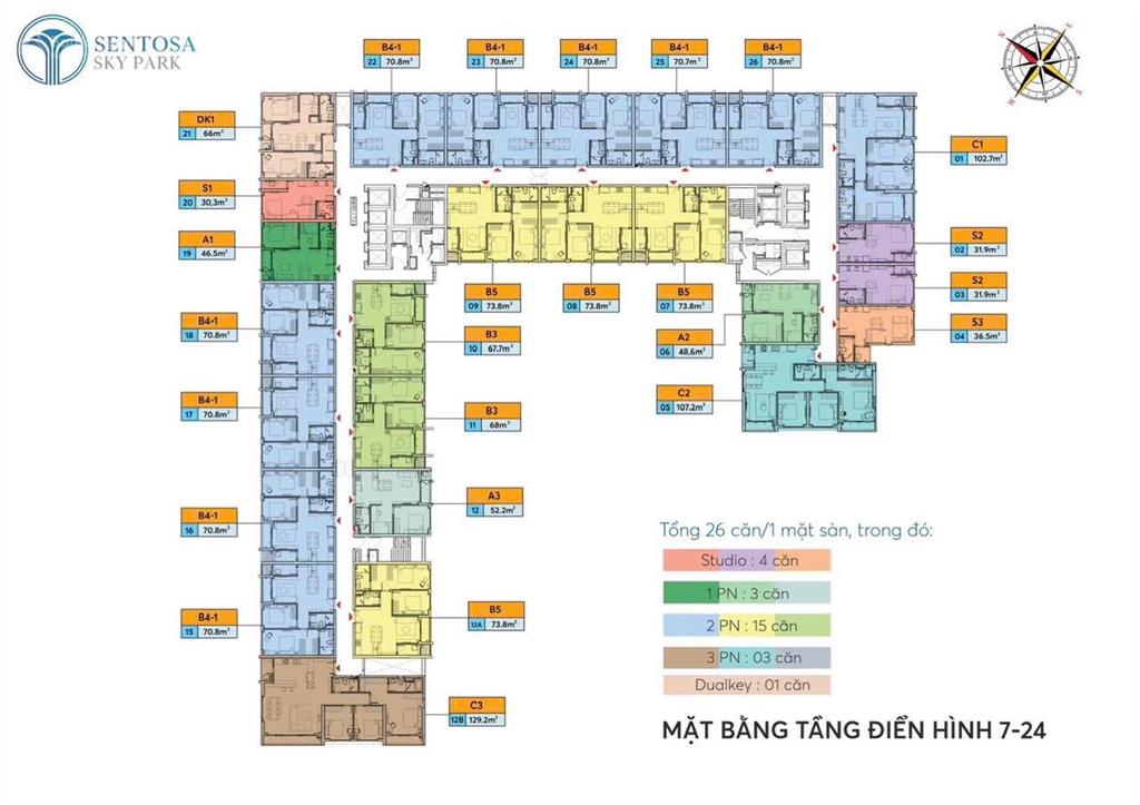 Chính chủ gửi bán gấp căn 2pn 71m2 sentosa sky park  bàn giao thô
