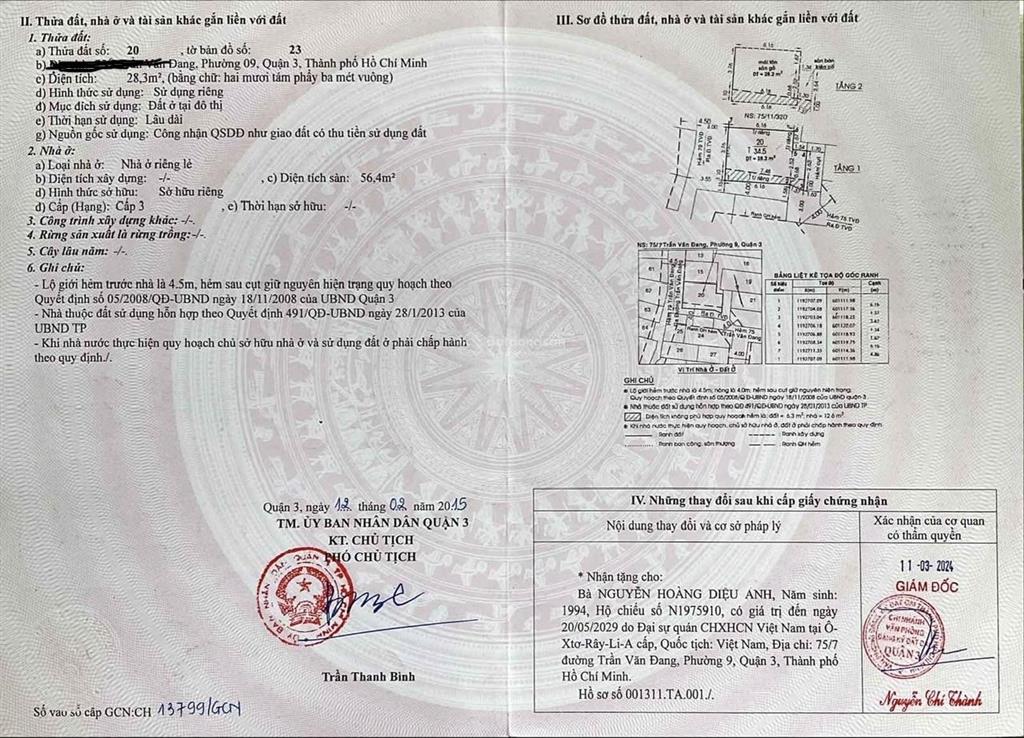 Chính chủ bán đất, tặng nhà cũ quận 3 đất 3 mặt thoáng , hiếm