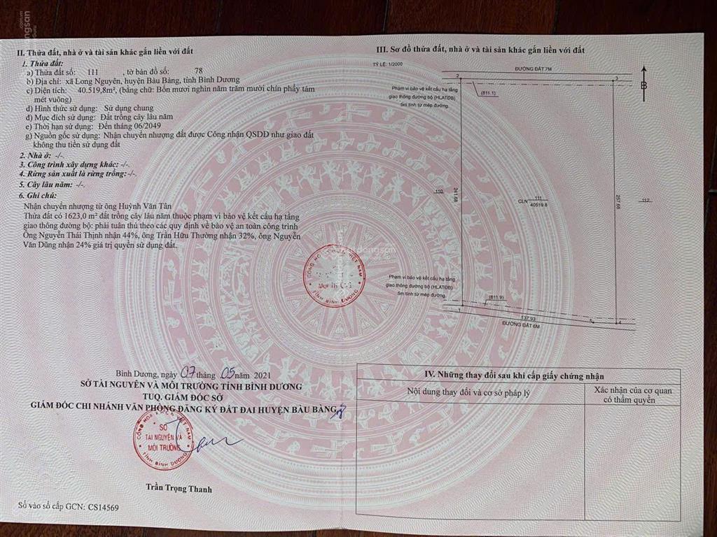 Bán đất tại n4, long nguyên, bàu bàng, bình dương, giá cực chất 44 tỷ, 40519.8m2