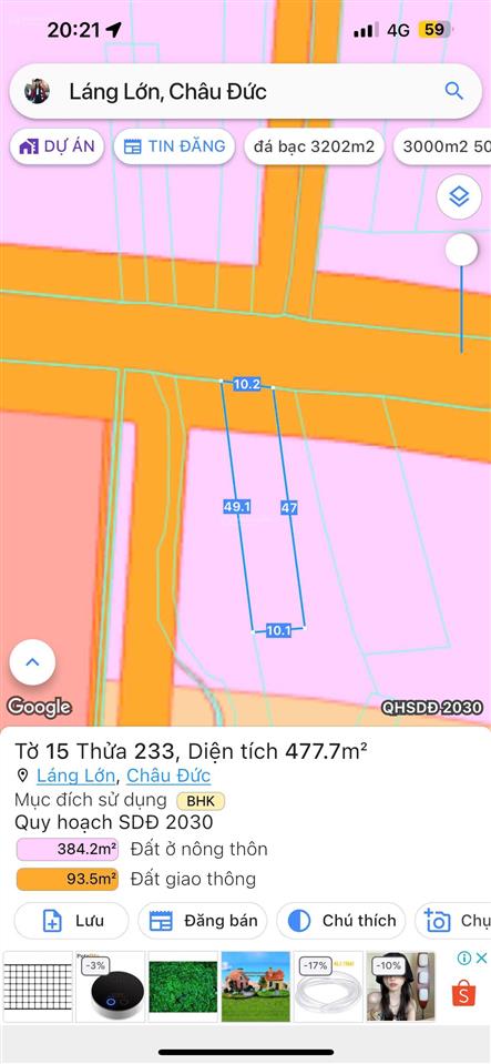 Bán đất tại mỹ xuân  ngãi giao, 2,850tỷ, 477 m2 giá tốt