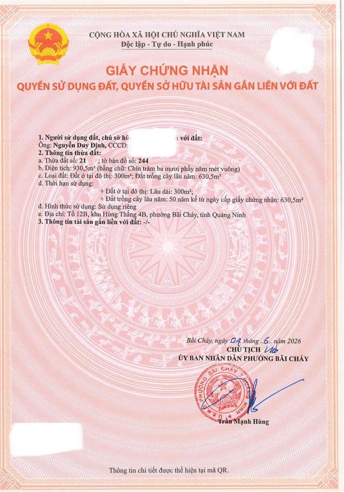 Chính chủ cần bán lô đất đẹp tại hùng thắng xóm mít bãi cháy
