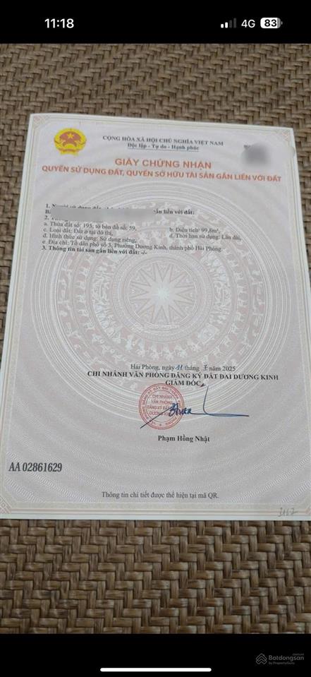 Chủ gửi bán 100m2 hải thành 2b nay thuộc phường dương kinh