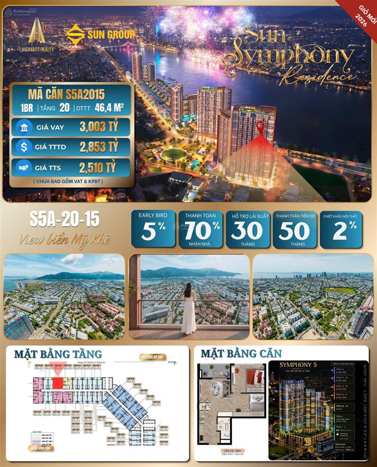 Hàng hiếm căn 1pn symphony 5 tầng 20 chỉ 2,51tỉ giá gốc cđtdòng tiền hơn 10%/nămhỗ trợ vay ưu đãi