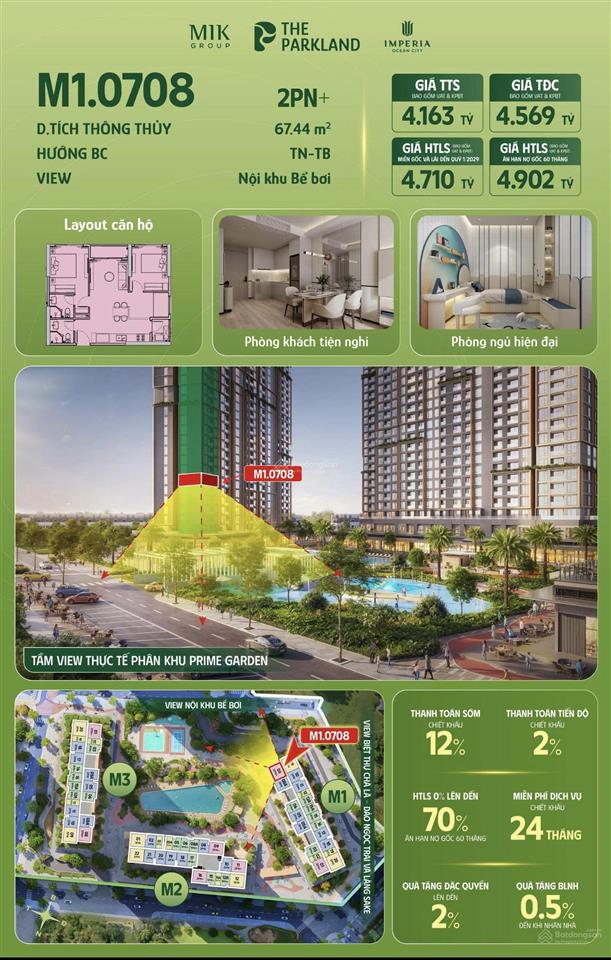 Căn hộ 2pn+ m10708 tại the parklank vinhome ocean park 2