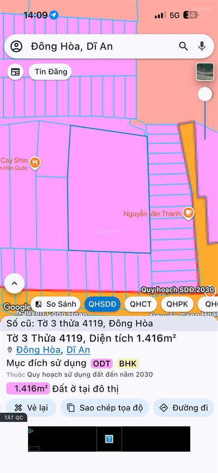 Chủ cần tiền bán gấp đất lớn 1.416,4m2 hơn 1.000m2 thổ cư ngay cầu vượt linh xuân, thủ đức 1.5tỷ