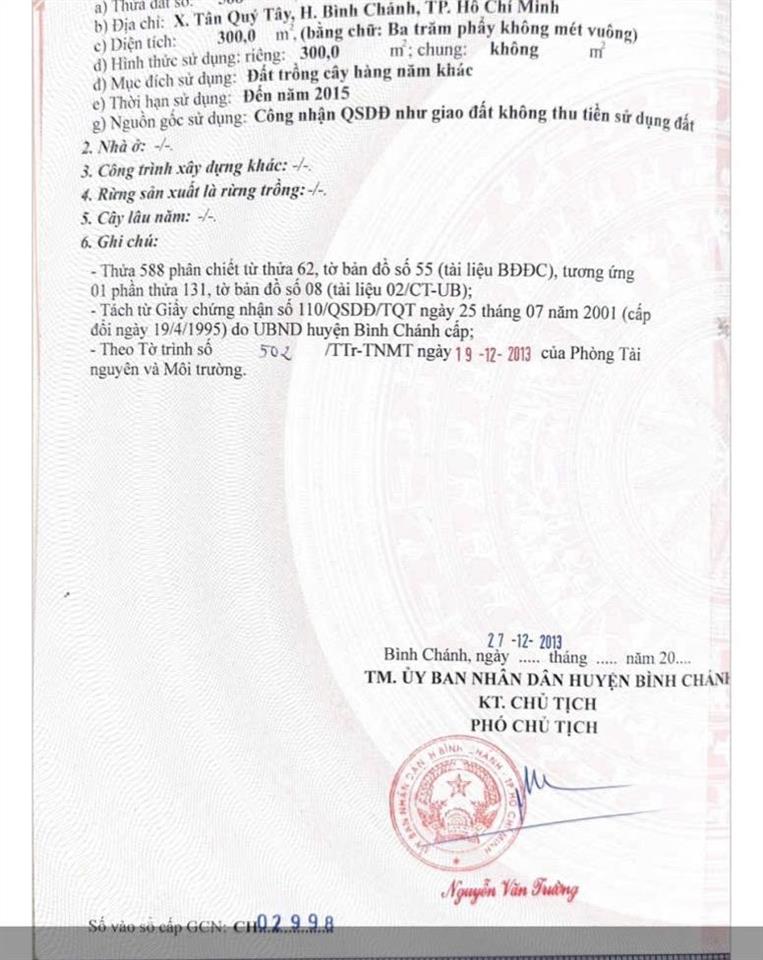 Bán đất ngang 10m đường xe hơi 1/ giữa hl11 và đường t14, xã tân quý tây, bình chánh
