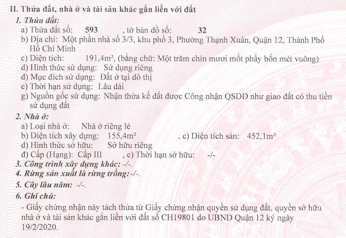 Bidv thanh lý quyền sử dụng đất diện tích 191,4m² đường 3, phường thạnh xuân, quận 12, hồ chí minh