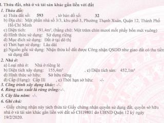Bidv thanh lý quyền sử dụng đất diện tích 191,4m² đường 3, phường thạnh xuân, quận 12, hồ chí minh