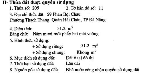 Bidv thanh lý quyền sử dụng đất diện tích 51,2m² tại 59 phan bội châu, phường hải châu, đà nẵng