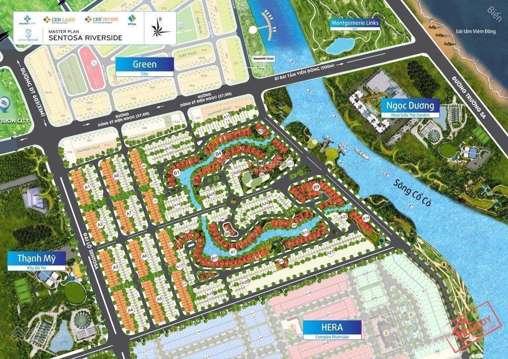 Cho thuê đất biệt thự sentosa riverside  cách sông cổ cò 300m