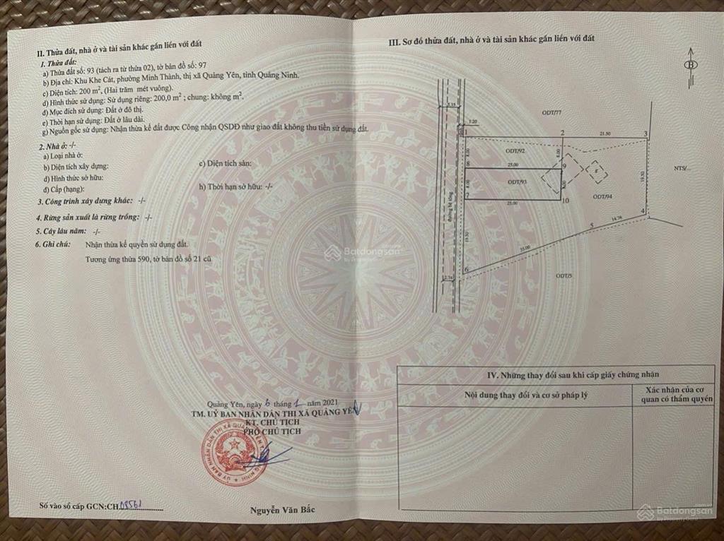 Cần tiền bán gấp đất tại khe cát, minh thành, quảng yên diện tích 200m giá 6 tỷ 4