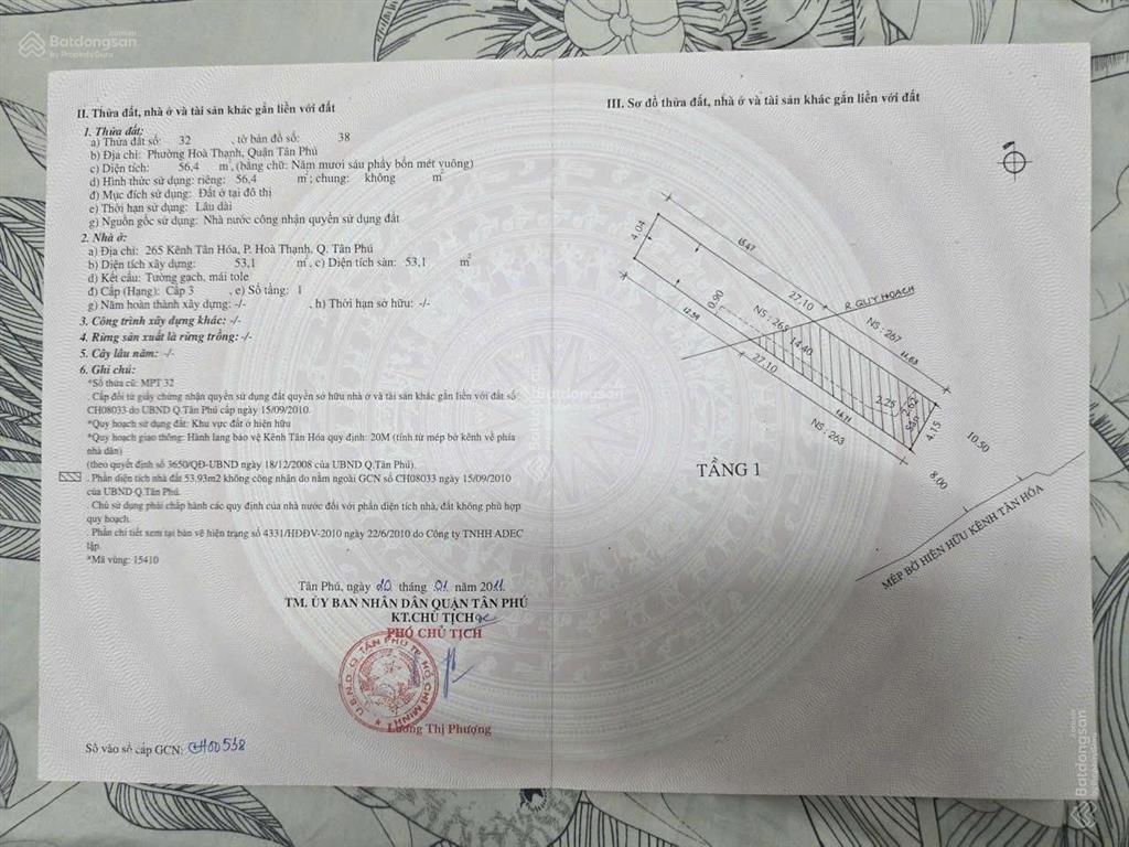 Bán nhà mặt phố tại kênh tân hóa, 4m x 27m chiều dài cực hiếm giá bán 8,9 tỷ, pháp lý đầy đủ