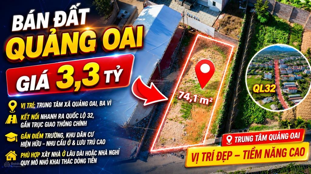 Chính chủ bán đất xã quảng oai, ba vì 74,1m², giá 3,3 tỷ, vị trí đẹp gần mặt đường lớn