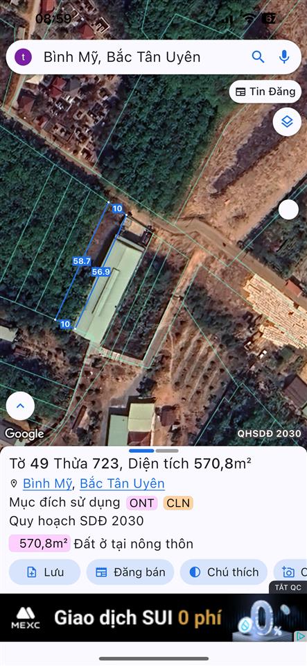 Chính chủ bán đất 570.8m2 (100m2 thổ cư) đường bình mỹ 45 (đường bình mỹ 27)