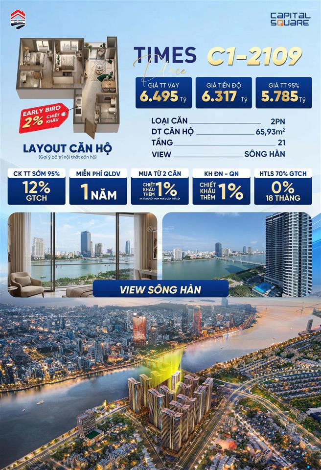 Căn 2pn view sông hàn  giá đẹp hiếm có tại capital square