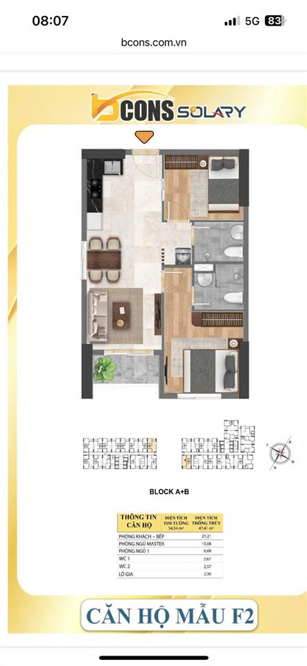 CĂN GÓC ĐẸP NHẤT BCONS SOLARY – CHỈ 2 TỶ 050 TR  2PN - 2WC  BAN CÔNG ĐÔNG NAM tại Dĩ An