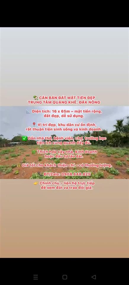 ĐẤT ĐẸP – CHÍNH CHỦ CẦN BÁN LÔ ĐẤT Mặt Tiền Đ. Trung Tâm Quảng Khê, H. Đắk Glong, T. Đắk