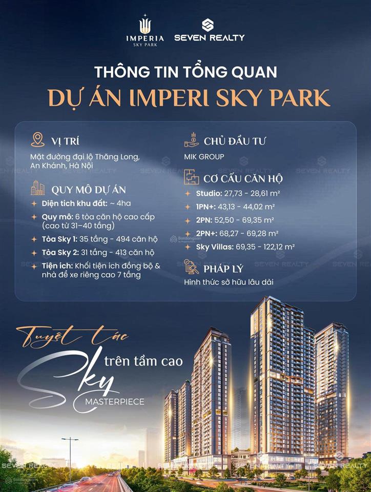 Chỉ từ 600  800triệu sở hữu căn hộ tại dự án imperia sky park  an khánh cđt mik group
