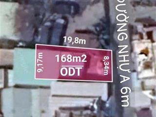 Đất 8,34x20m nở hậu 9,2m, sổ 168,7m2 mt nhựa 7m ngay cổng chào ấp 4 xtt nay là bà điểm