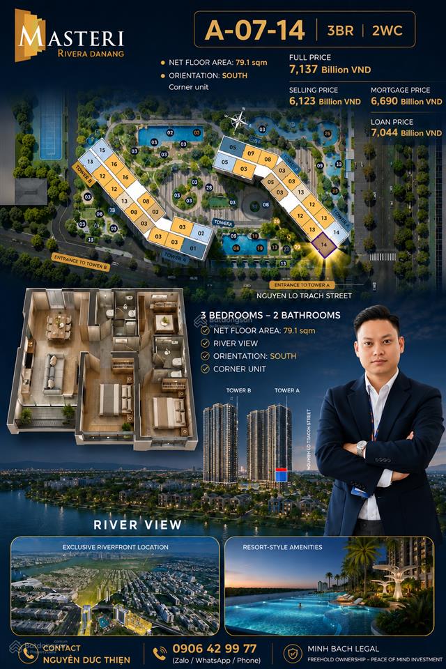 Bán cho người nước ngoài  căn hộ 3pn tại masteri rivera đà nẵng