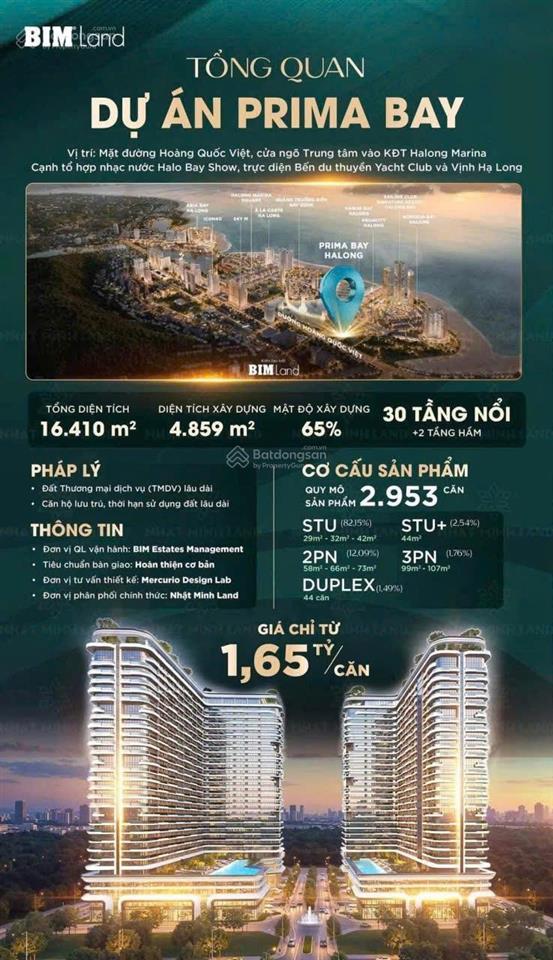 Bán căn hộ studio prima bay hạ long sát lotte mart, view biển giá f0 chỉ 1.65 tỷ