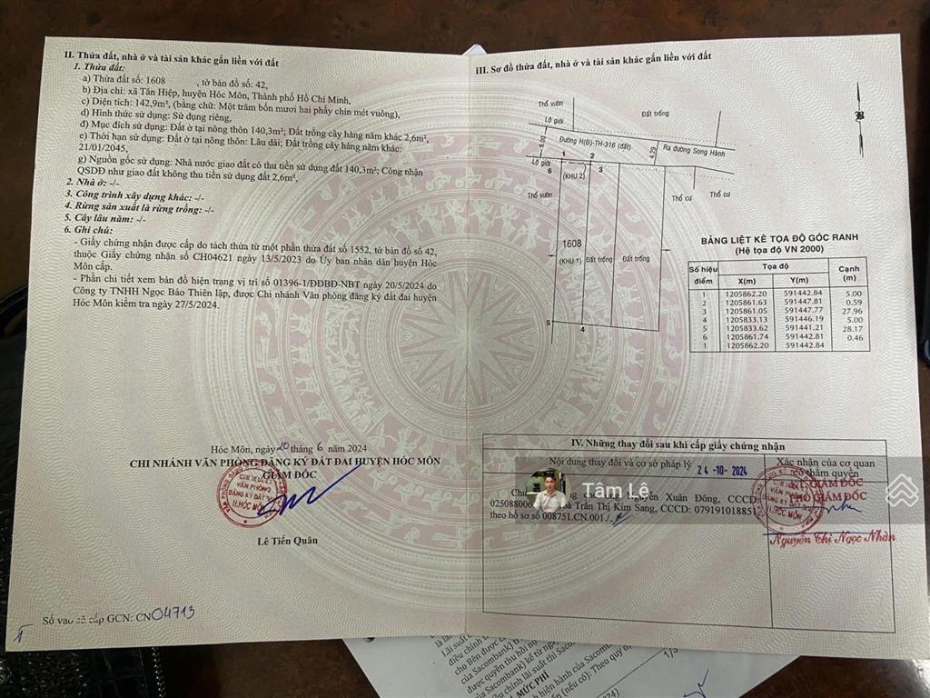 Chính chủ gửi bán gấp 142,9m2 ngay đ song hành, tân hiệp, hóc môn. shr