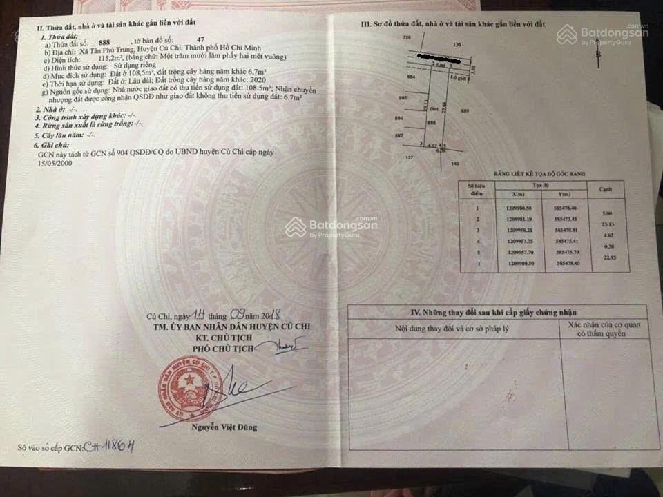 Chủ ngộp! bán nhanh đất 115m2 thổ cư gần hết. đ nguyễn thị lắng, tpt, củ chi. shr, sẵn sổ giá 1ty3