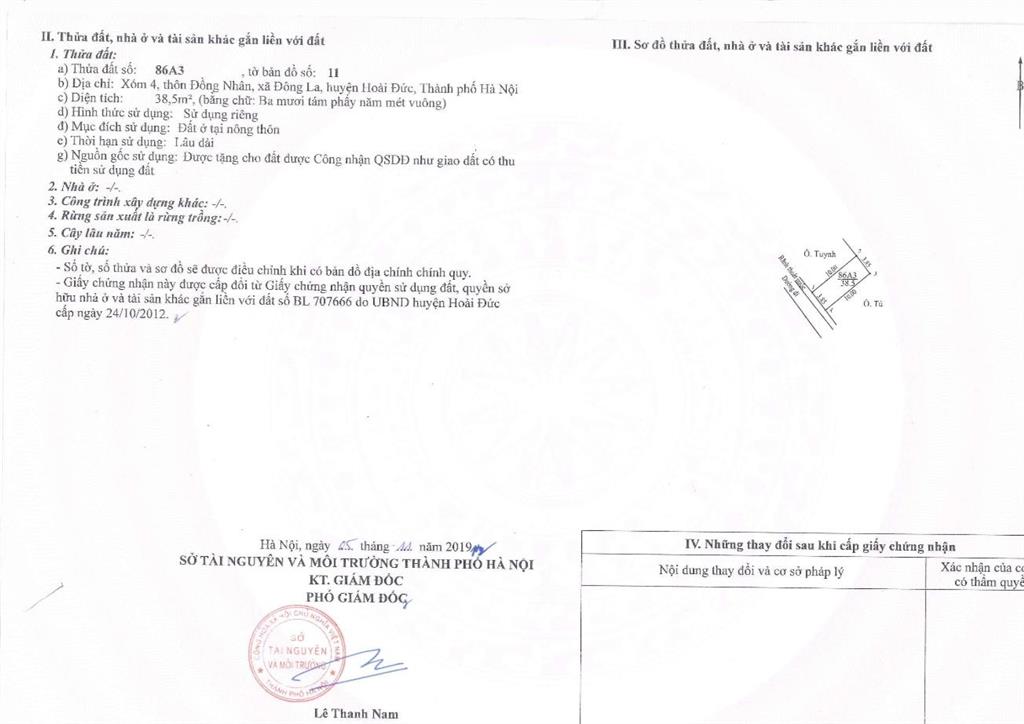 Bán đất tại xóm 4 đồng nhân, hoài đức