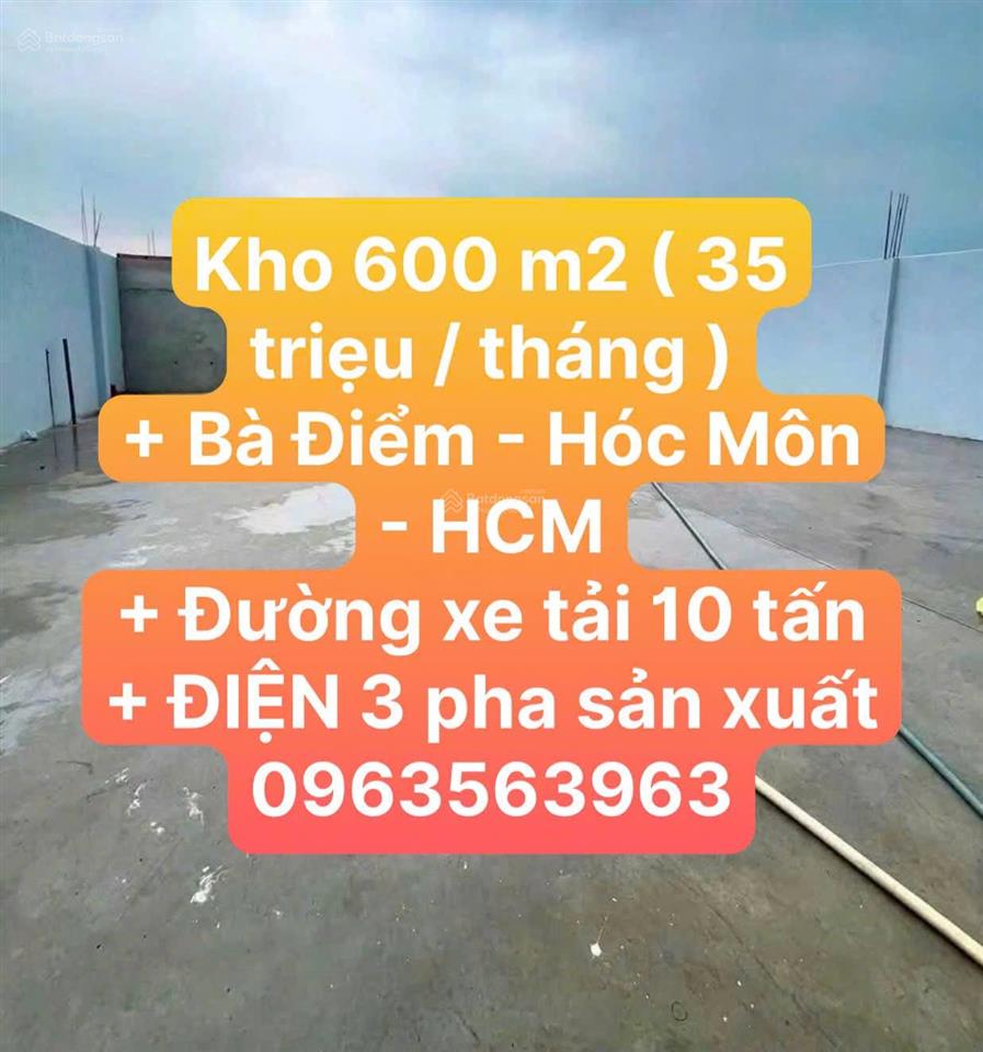 Cho thuê làm kho xưởng (600 m2 35 triệu / tháng) (bà điểm  hóc môn  hcm)