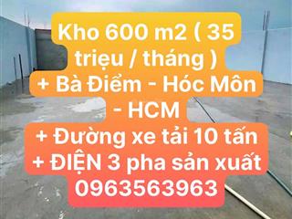 Cho thuê làm kho xưởng (600 m2 35 triệu / tháng) (bà điểm  hóc môn  hcm)