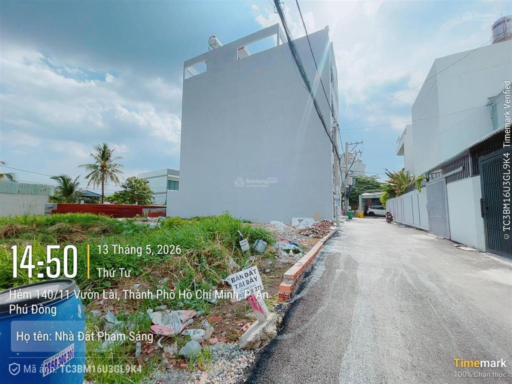 Đất sát sông vàm thuật khu sơn ca 8 vườn lài, dt 83m2 thổ cư