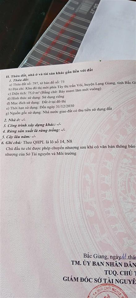 Quỹ đất thổ cư/dự án xã lạng giang