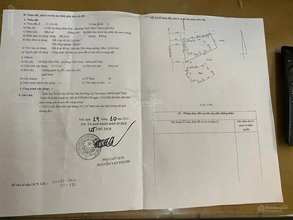 Sẵn sổ bán nhanh đất mặt tiền vị trí đẹp, điện biên phủ, tp huế. kinh doanh tốt giá chào 33 tỷ